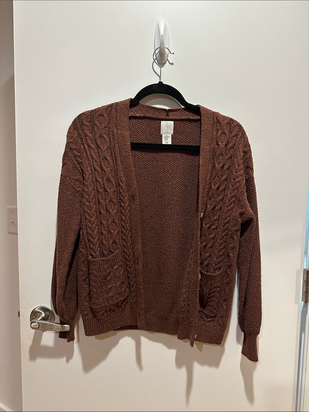 Joie Chocolate Brown Cable Knit Open Cardigan